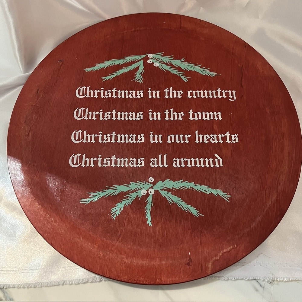 Vintage Christmas Cookie Platter Red Wooden 14" Promotional Land of Lakes 1960's